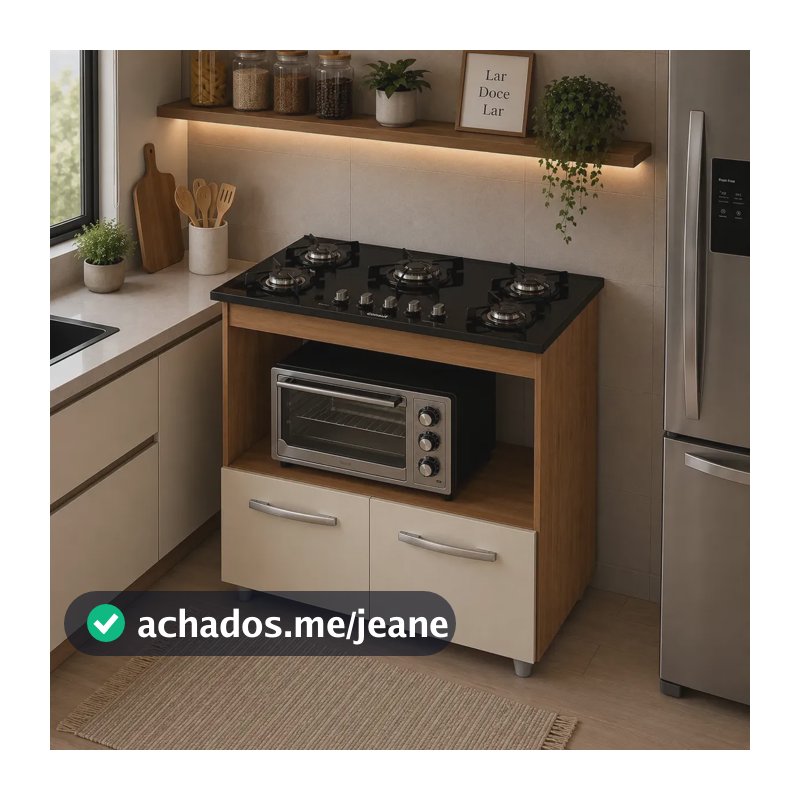 Balcão De Cozinha Para Cooktop 4 ou 5 Bocas Com 2 Portas E 1 Nicho Trio Casa Cor Nature/Off White