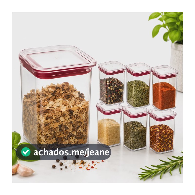 Kit 6 Potes Porta Temperos Herméticos Acrílico Com Tampa Vermelho