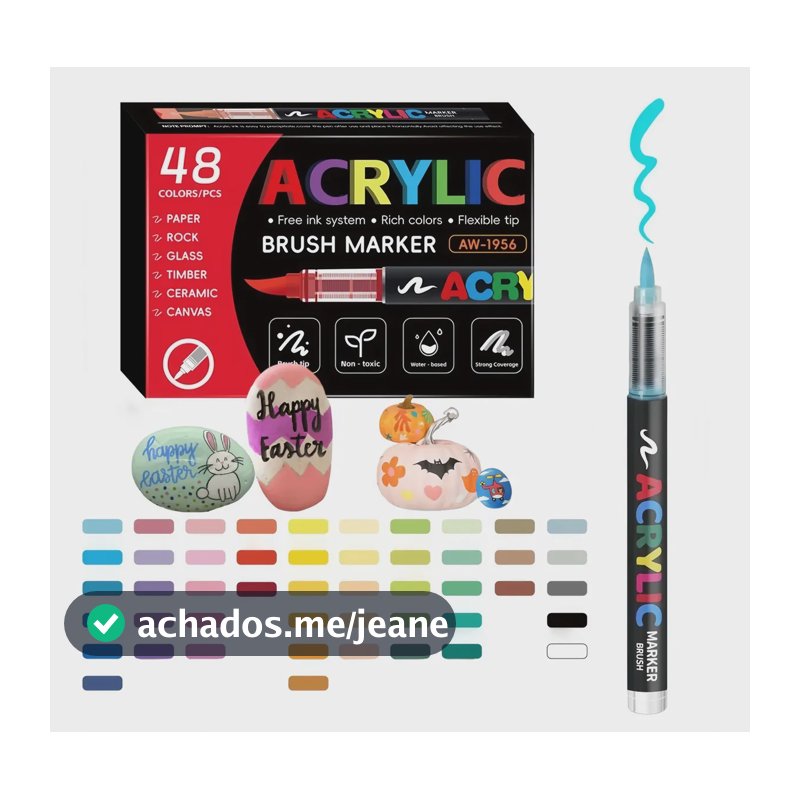 Kit 48 Canetas Marcador Acrílico Permanente Colorida Brush