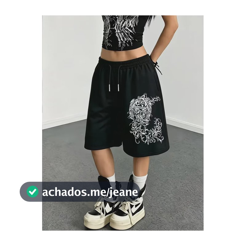 Short Bermudao Feminino Moletom Gotico Punk Starduit Y2k Preto Gg