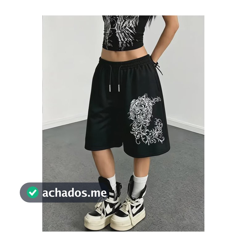 Short Bermudao Feminino Moletom Gotico Punk Starduit Y2k Preto Gg
