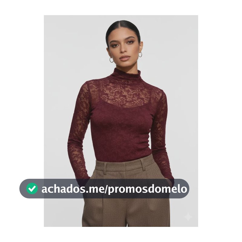 Blusa Gola Alta Renda Feminina  Manga Longa