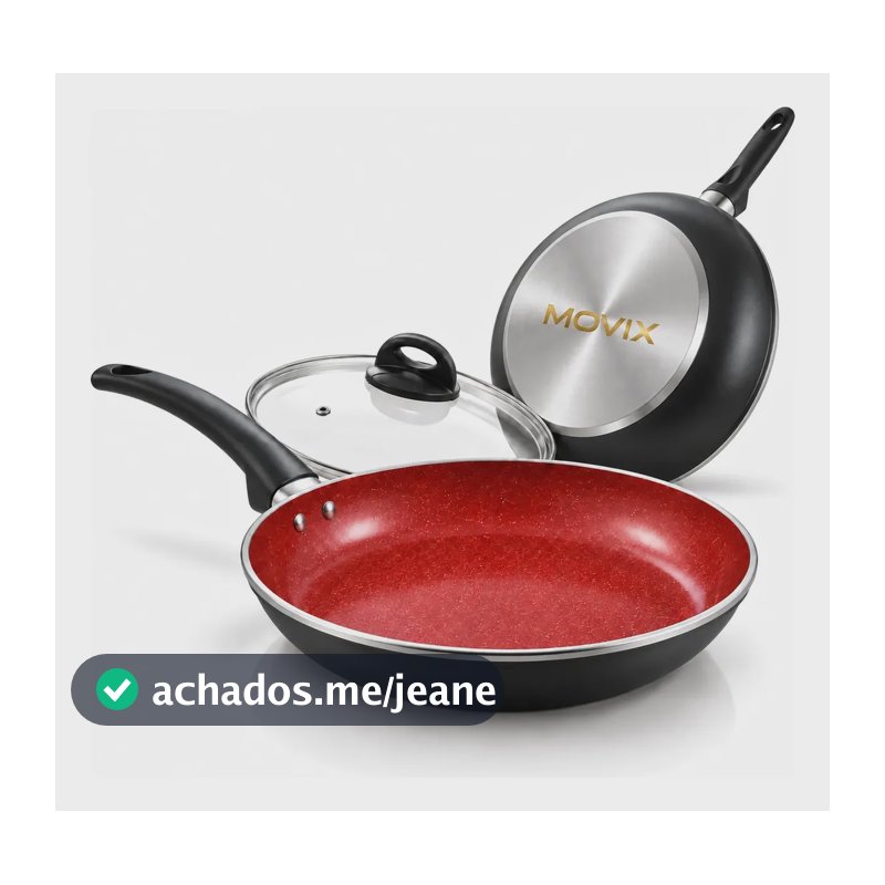 Frigideira Com Tampa Ceramica Antiaderente 28cm Gás Indução Vermelho Com Preto