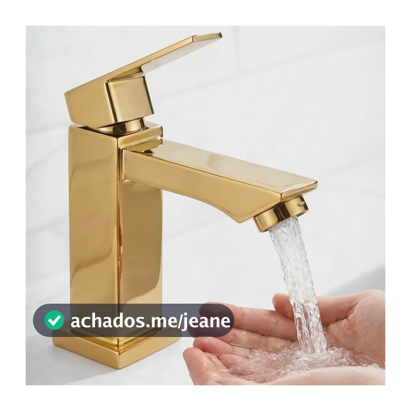 Torneira Para Banheiro E Lavabo Fria Quadrada 1/4 Volta Dourado Fosco