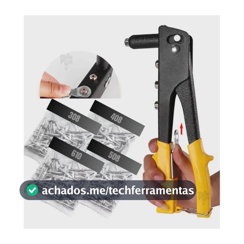 Rebitadeira Alicate Rebitador Manual + 100 Rebites Diversos Marca KEY PAPER