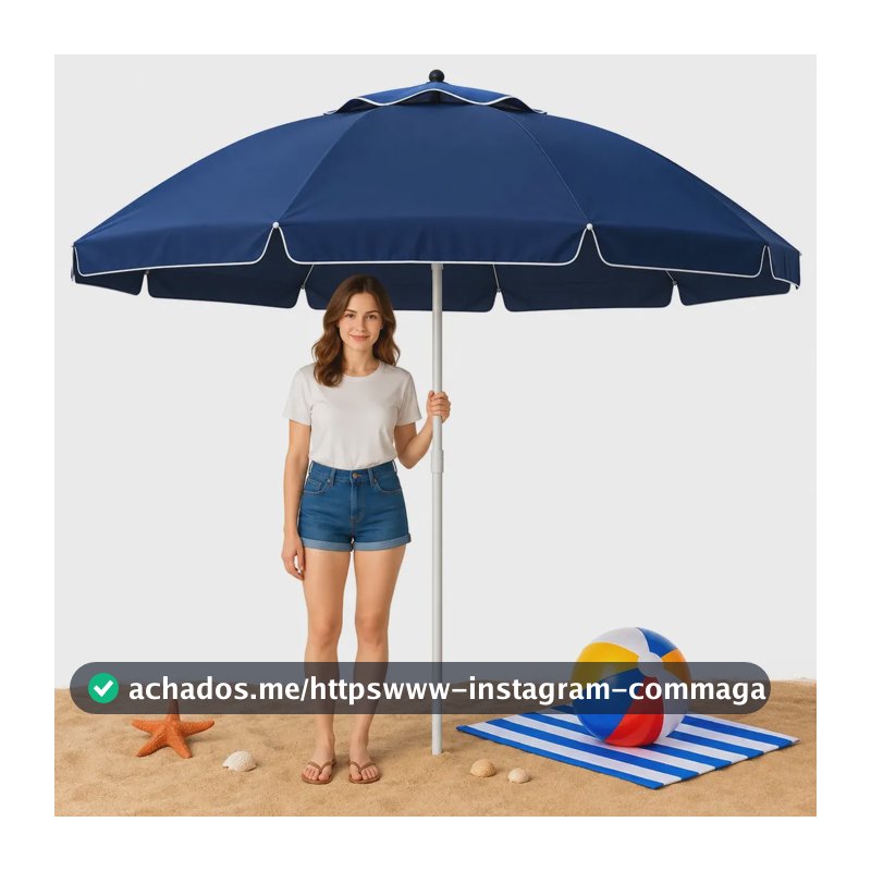 Guarda Sol Gigante 2,40m Uv Praia Piscina Camping Pesca Verão Cor Azul Marinho Vai De Tech