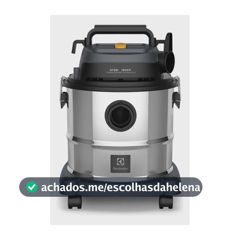 Aspirador Pó e Água Electrolux função Sopro Compacto Líquidos Químicos Inox 1800W 20L total 15L útil protetor térmico GT20i