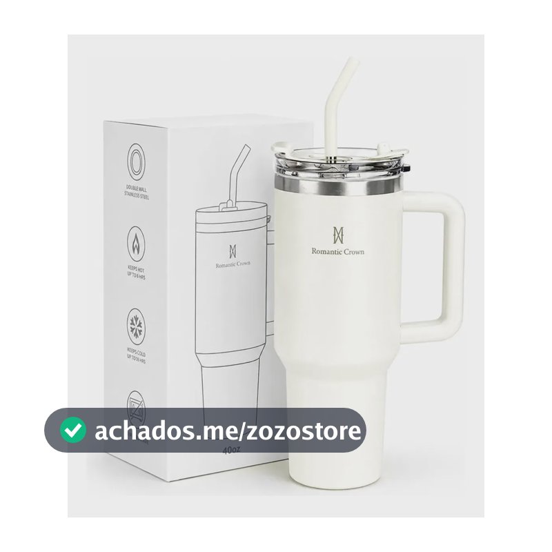 Copo Térmico Gigante 1,2l Inox Com Tampa E Inox Canudo Cor Branco Cor Pura / Material Fosco