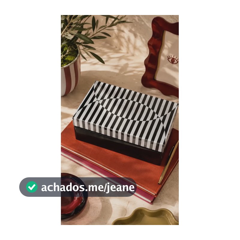 Caixa De Vidro E Mdf Listrada Preta E Branca 9x21x13cm Preto Listras