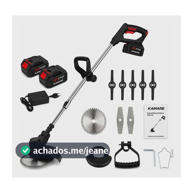 Roçadeira Eletrica cortador de grama 48V Bivolt 2 baterias portátil sem fio