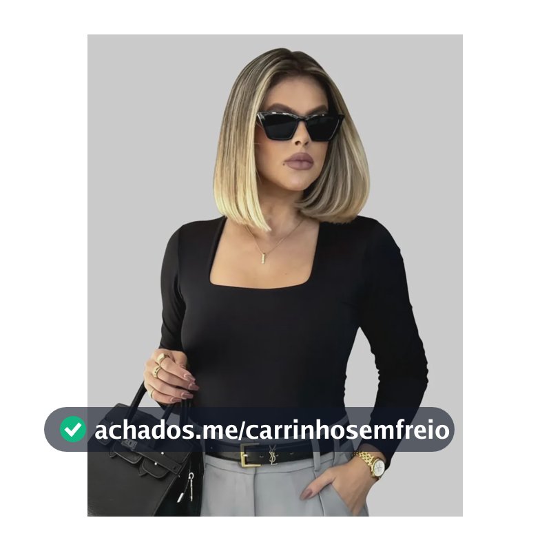 Blusa Manga Longa Feminina Decote Quadrado Segunda Pele Preto Liso Gg