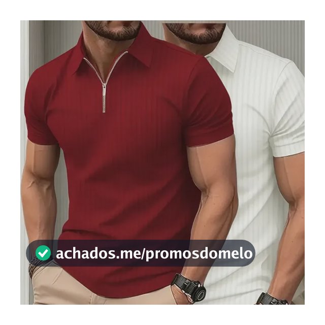Kit 2 Camiseta Polo Manga Curta Com Ziper Masculina Canelada