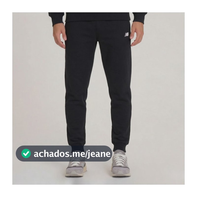 Calça Moletom New Balance Masculina Essentials Academia Preto Gg