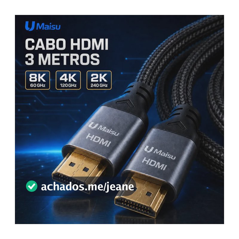 Cabo Hdmi 3 Metros 2.1 8k 4k Ultra HD Full Hd Blindado Speed Para Projetores Ps5 Xbox E Smarttv
