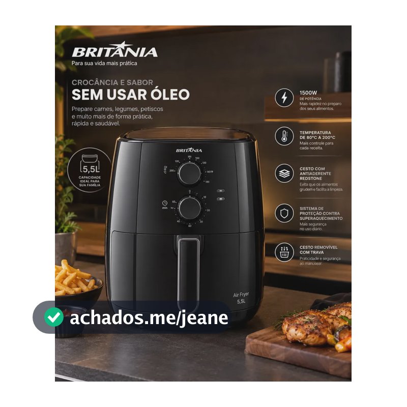 Air Fryer Britânia 5,5L 1500W Antiaderente Redstone BFR50 127V