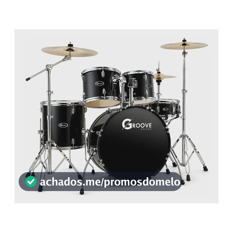 Bateria Acústica Completa Groove Drums Banco Pratos Pedal Pele Hidraúlica - Gd922 Bumbo 22 Black