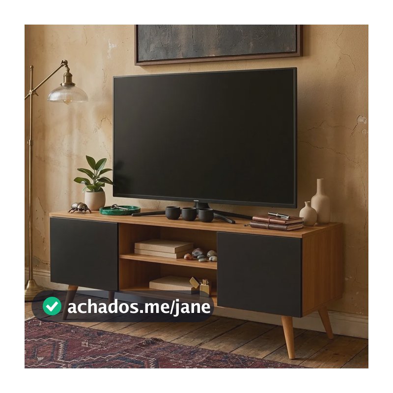 Rack Estante Para Sala E Tv - Organizador Com 2 Portas Preto