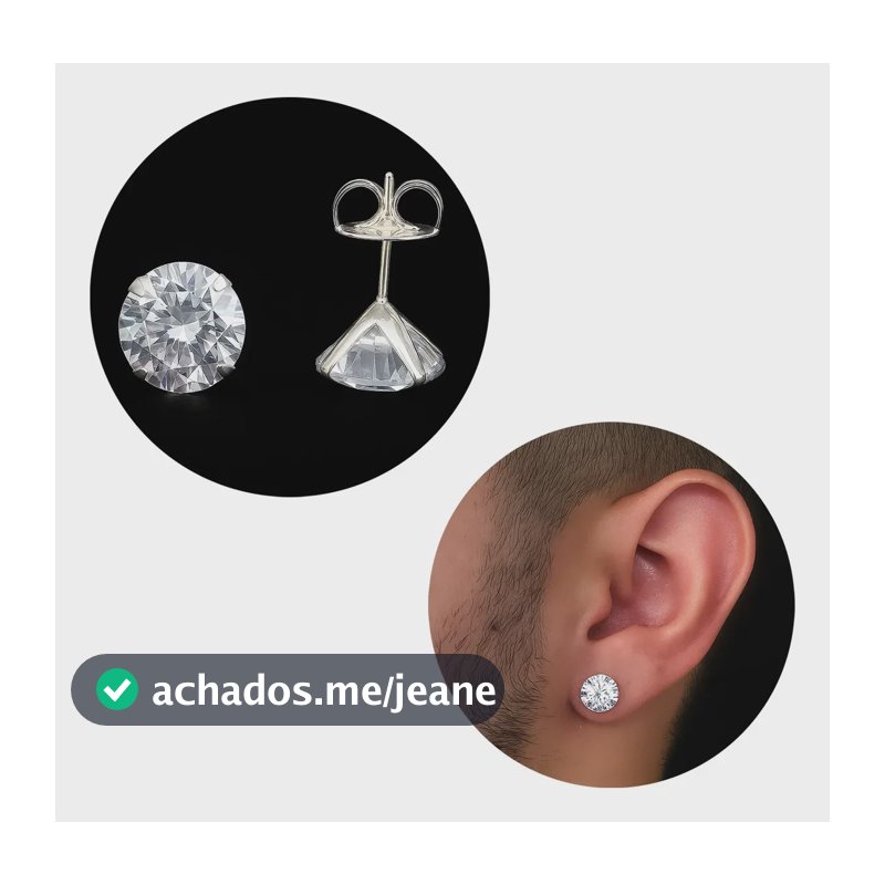 Brinco Masculino De Prata Pura 925 Diamante Sintético 8mm+nf Prateado