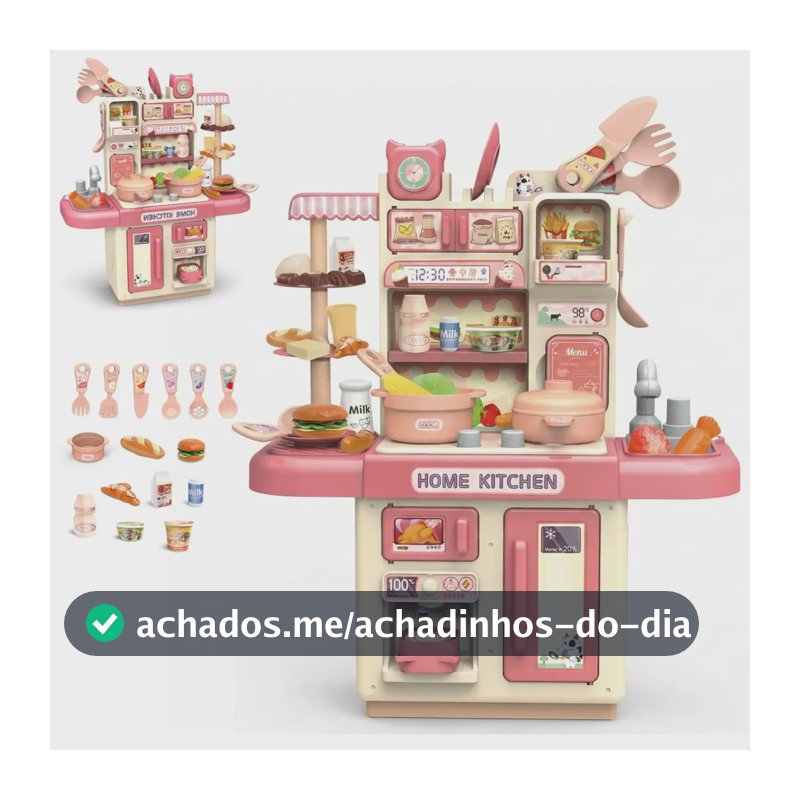 Cozinha Infantil Brinquedo Com Luz 33 Acessórios Sai Água Rosa