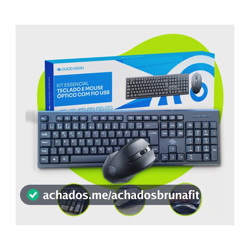 Kit Teclado E Mouse Óptico Básico e Barato Com Fio Usb Abnt2 Para Trabalho PC Notebook Escritório Office Goodvision Cor Preto