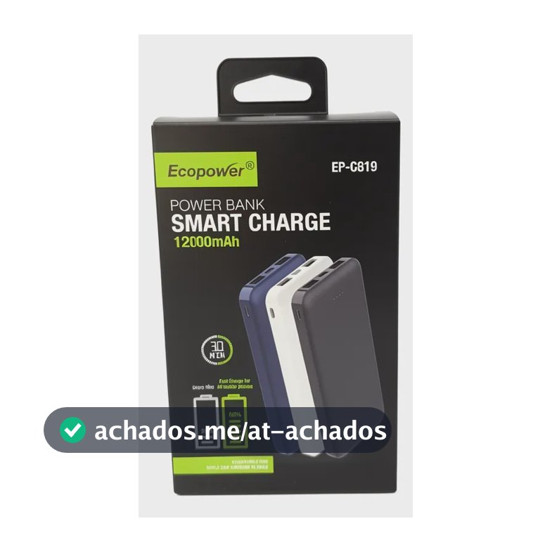 Power Bank 12000 Carga Rápida, Compativel C Todos Celulares Preto