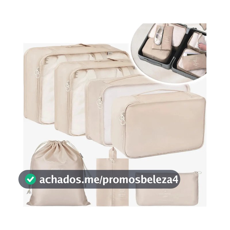 Organizador De Malas Bolsas De Viagem Kit Necessaire 7 Cor Bege Desenho Do Tecido Liso
