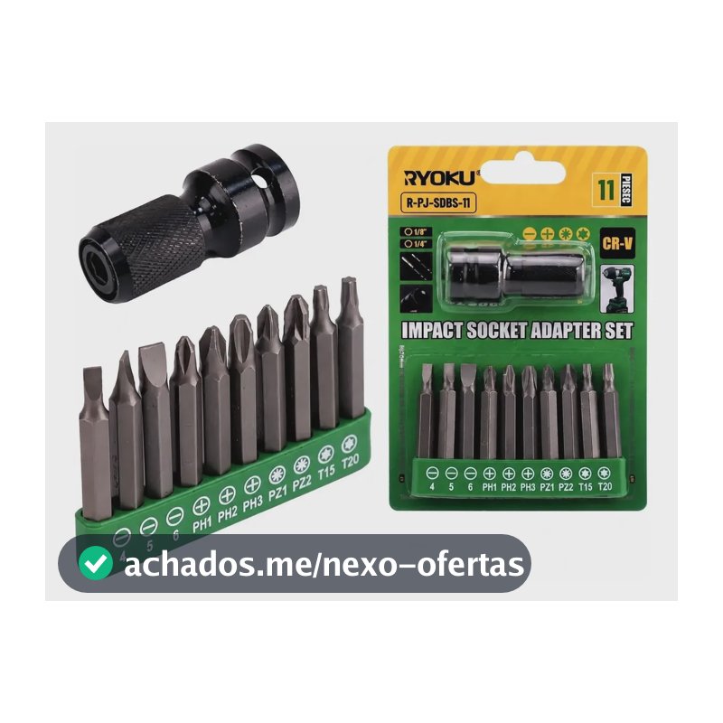 Jogo De Bits 11 Pecas Com Adaptador De Impacto Crv Ryoku
