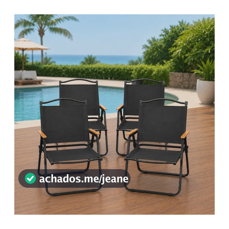 Kit 4 Cadeira de Praia Dobrável Premium Camping Jardim Piscina Tecido Oxford 600D Aço Carbono Reforçado Suporta Até 150kg