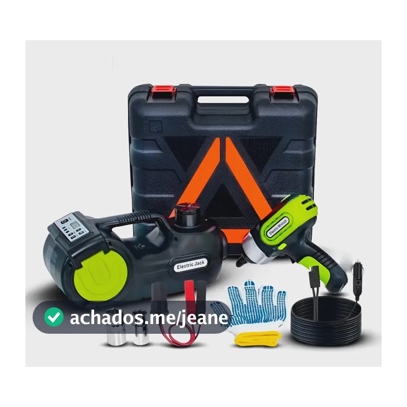 4 Em 1 Kit Macaco Elétrico Compressor Chave De Impacto Verde