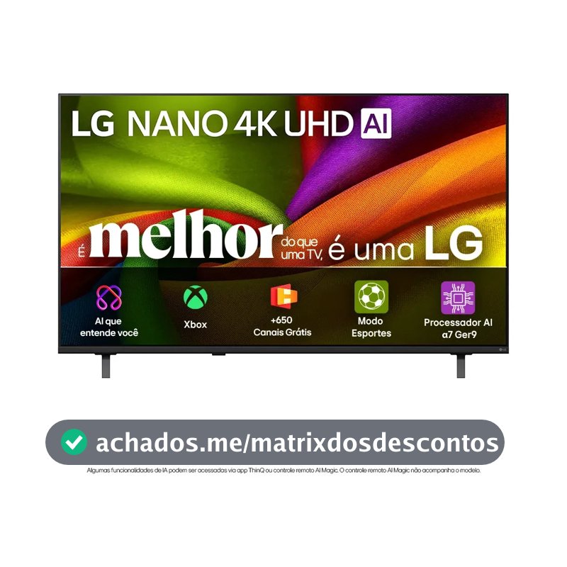 Smart TV 4K 43" LG NANO UHD AI NU850 2026 Processador α7 Ger9 HDR10 Xbox Bluetooth Wi-Fi AI Search Google Gemini webOS 26 - 43NU850BPSA