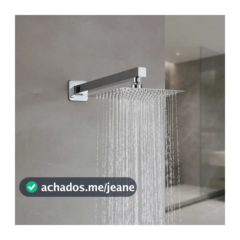 Chuveiro de Parede Quadrado 20cm Aço Inox Cromado Jato Chuva Ângulo Ajustável