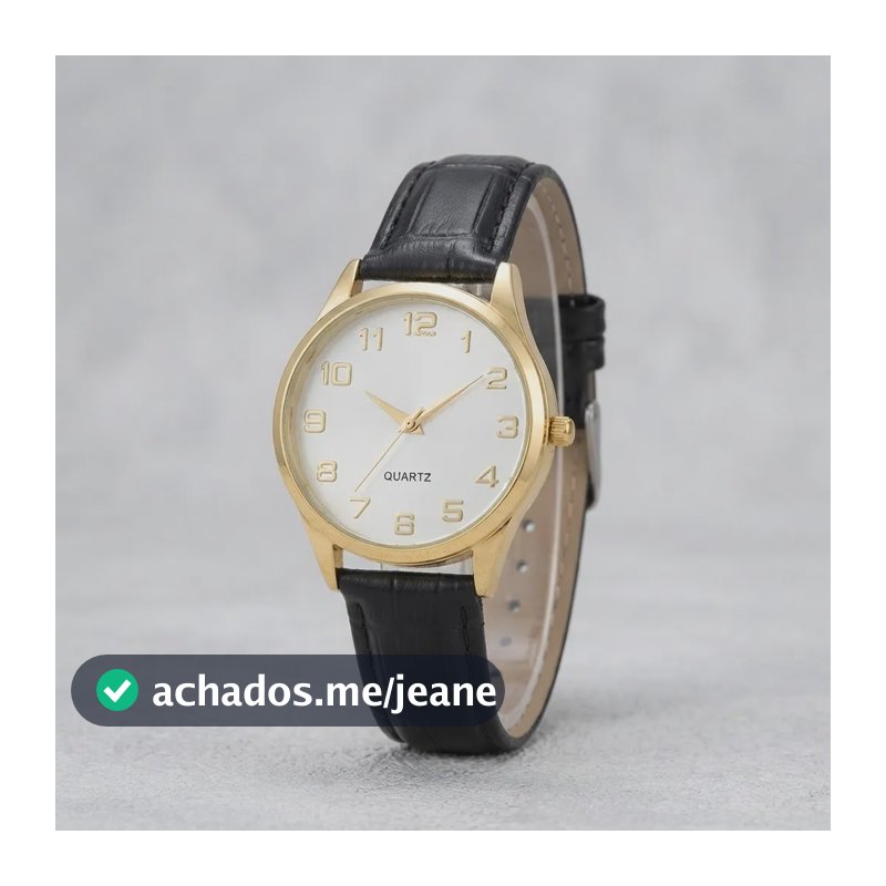 Relógio Feminino Quartzo Minimalista Couro Preto Dourado Prateado