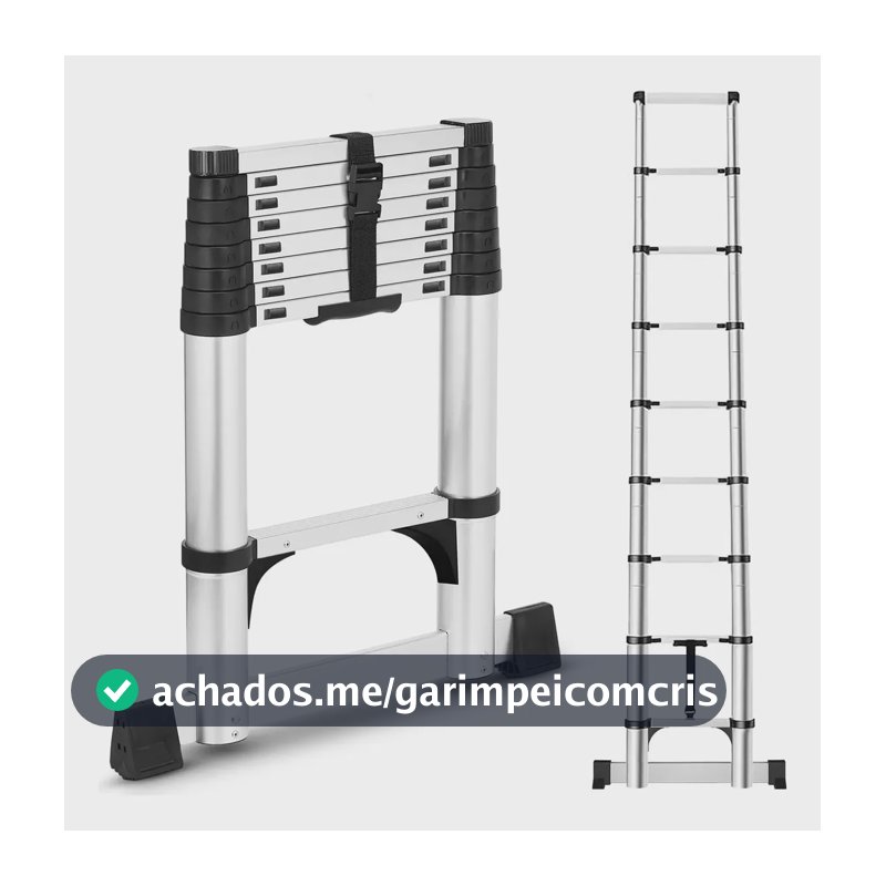 Escada Alumino Extensiva Telescópica 10 Degraus 3,90m Prateado