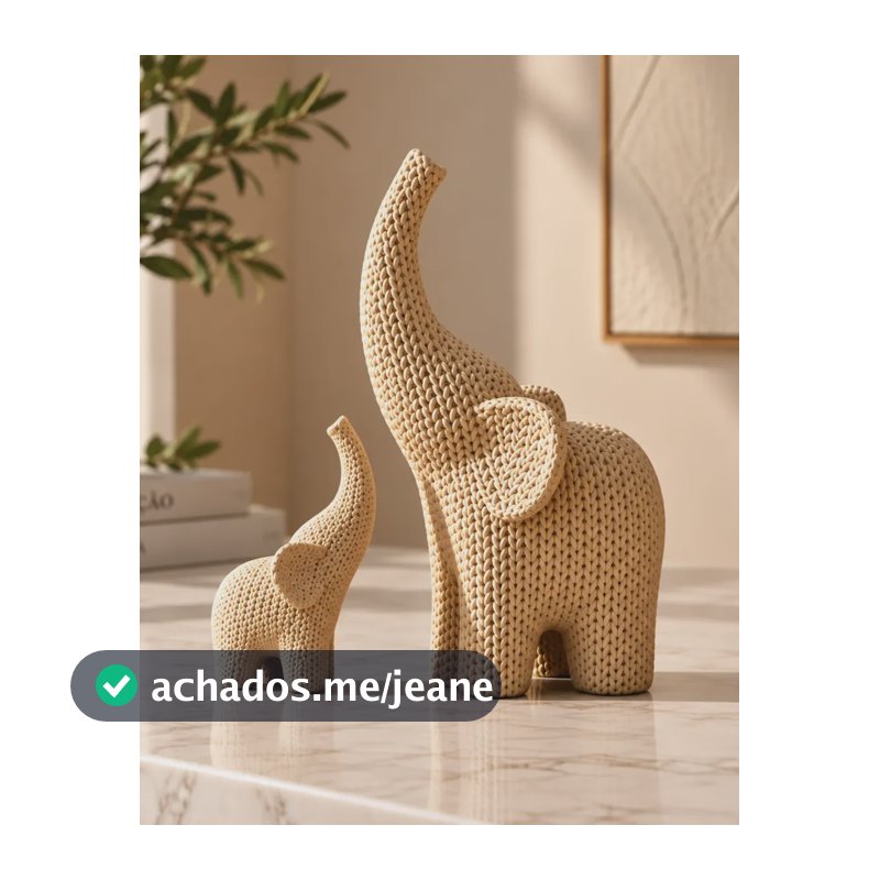 Kit 2 Elefantes Decorativos Textura Efeito Tricô Premium Tricô