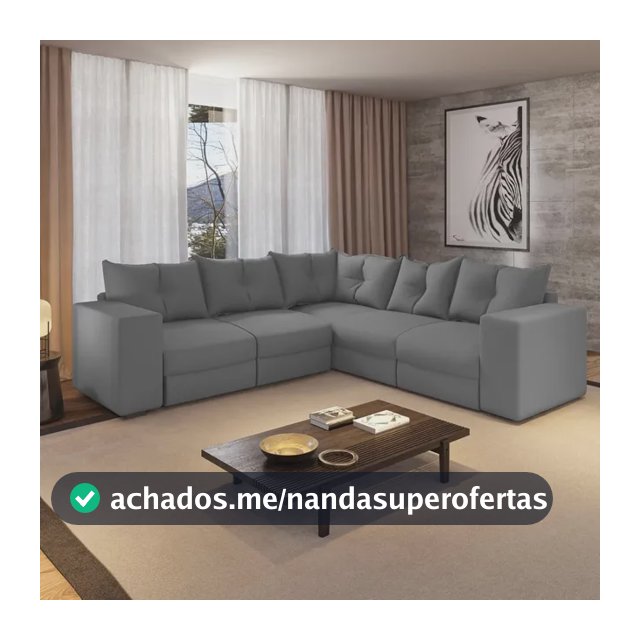 Sofa De Canto 5 Lugares Suede Qatar Estofados - Cinza Cinza Capitonê