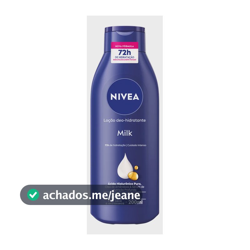NIVEA Loção Deo-Hidratante Milk 200ml, Hidratação Profunda 72h, BBB 26, Corporal, Hialurônico Puro, Pele Seca e Extrasseca