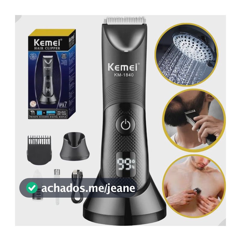 Aparador de Pelos Kemei KM-1840 Elétrico Sem Fio Cerâmica Preto