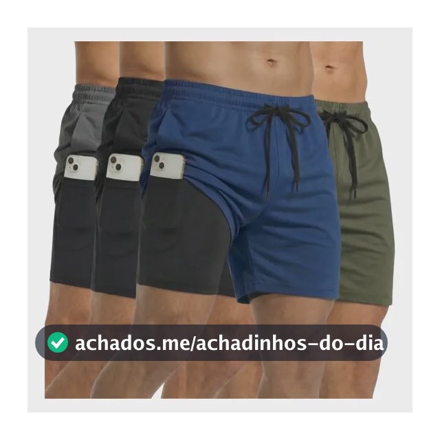 Kit 4 Shorts 2 Em 1 Masculino Dry Bermuda Academia Treino