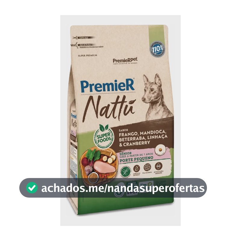 Premier Nattu Cães Senior Pequeno Porte Mandioca 10kg Pet