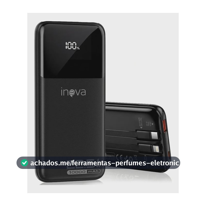 Carregador Portátil Inova Power Bank 10000mAh para iPhone e Samsung Com Carregamento Rápido de 22.5W