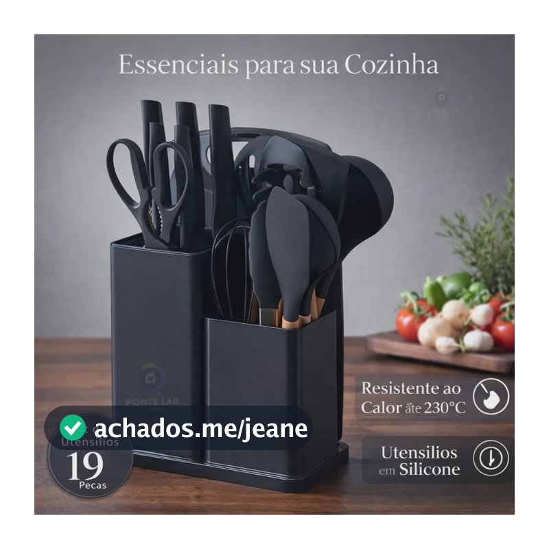 Kit 19 Utensílios De Cozinha Em Silicone Cabo De Madeira Completo Resistente Ao Calor Livre De BPA Para Panelas Antiaderentes Com Suporte Tabua De Corte Espátulas Colheres Preto Ponte Lar Utilidades