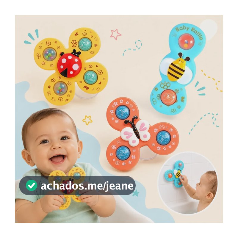 Kit 3 Spinner Brinquedo Bebê Gira C/ Ventosa Sensorial Banho Colorido