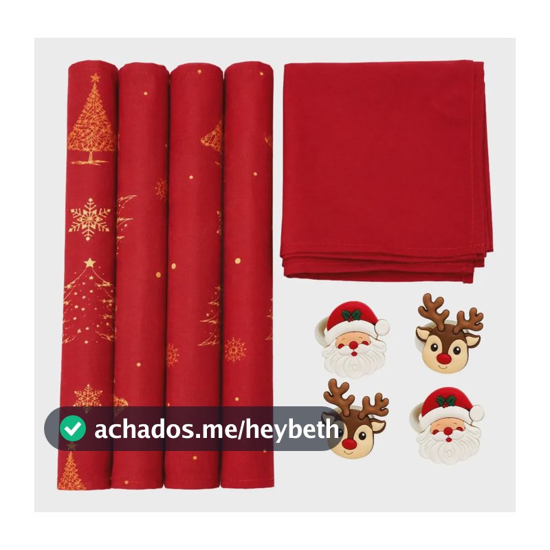 Kit Completo Mesa Posta Natalina Com Anel Guardanapo Natal Vermelho