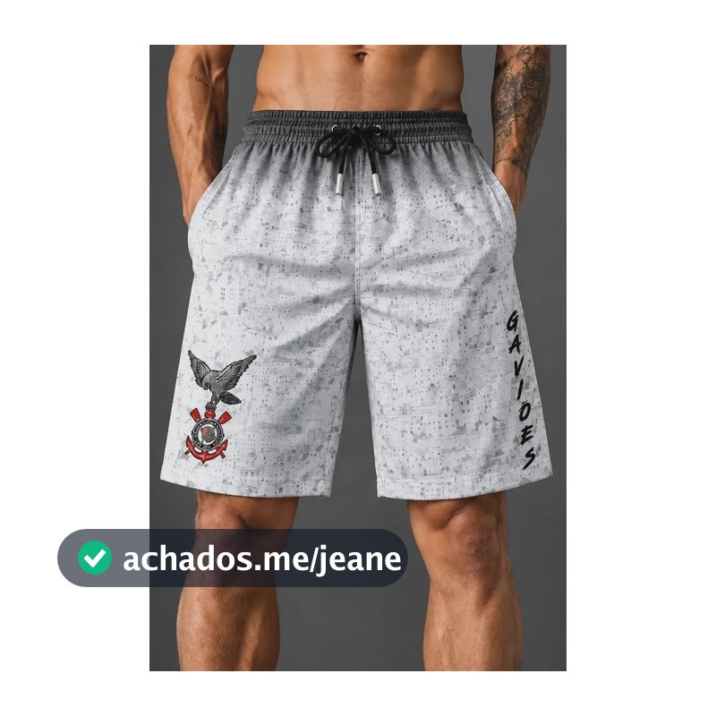Bermuda Corinthians Esportiva Branco Masculino Branco Lisa Unico