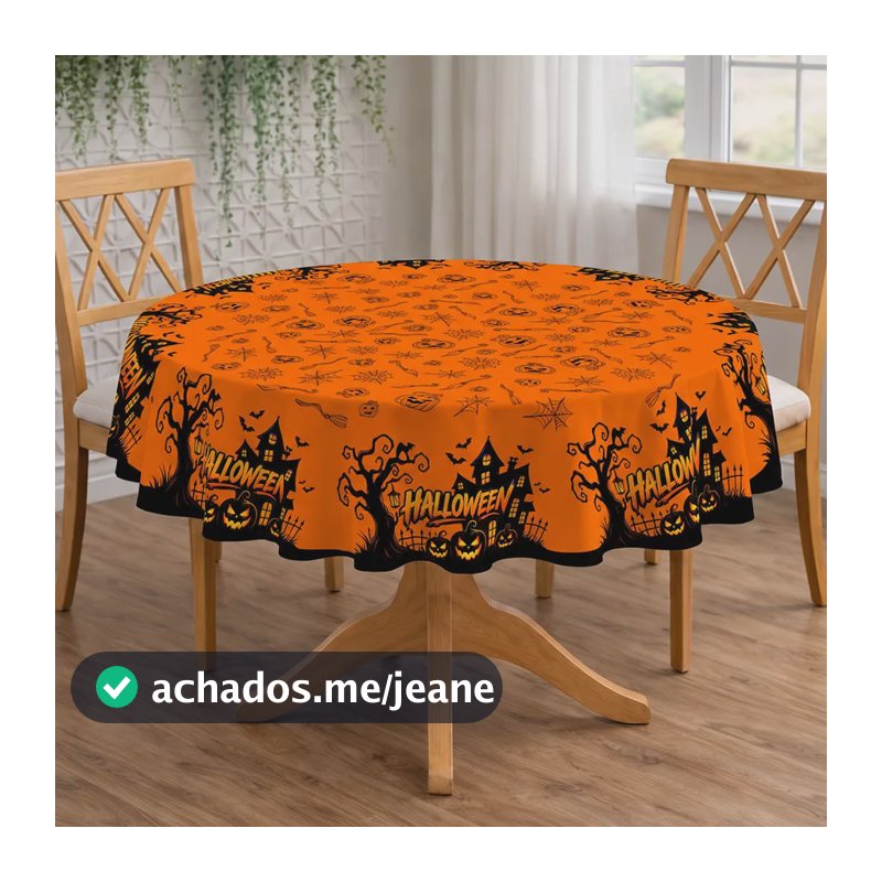 Toalha Redonda Oxford Decoração Temática Halloween 1,40x1,40 Padrão Trd-035