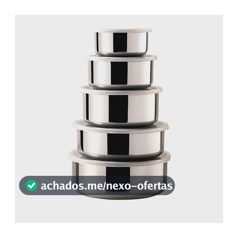 Kit 5 Potes Aço Inox E Planeta Tech 10cm/12cm/14cm/16cm/18cm