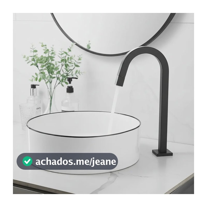 Torneira Banheiro Lavabo Preta Quadrada Tube Alta Metal 1/4 Cor Preto Acabamento Fosco Yesop