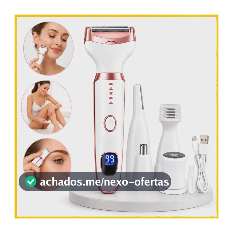 Depilador Aparador De Pelos Feminino 5 Em 1 Led Recarregável Branco E Rosé 127/220v