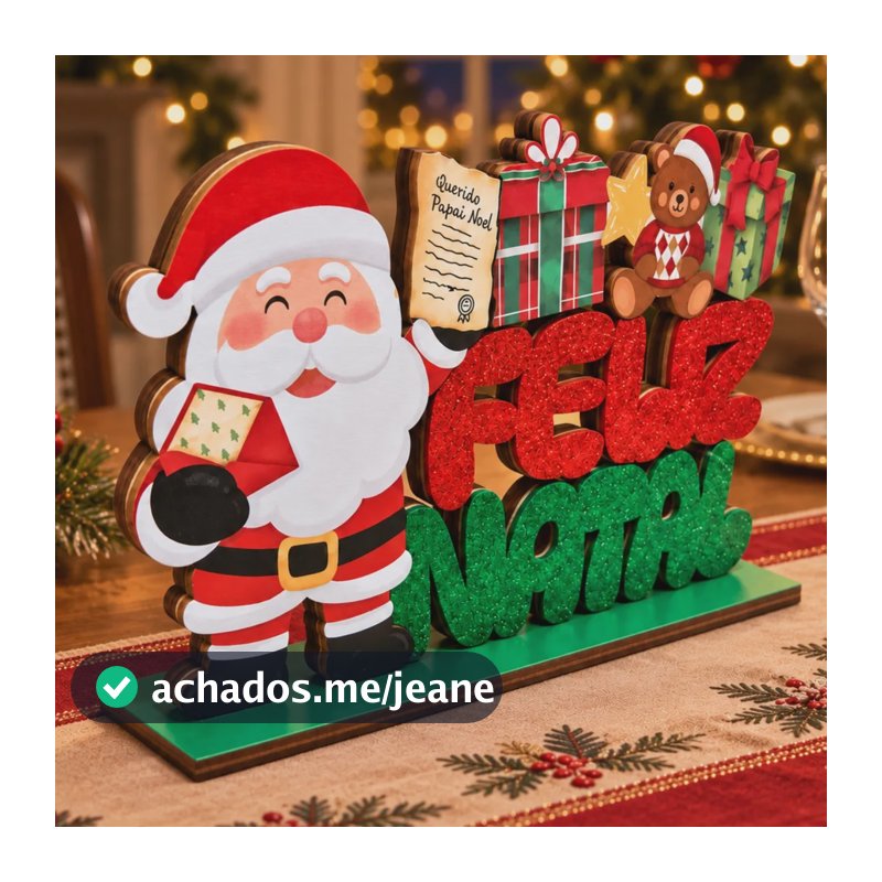 Placa Feliz Natal Papai Noel Decorativa De Mesa Natalina Vermelho Placa Pequena Nenhum
