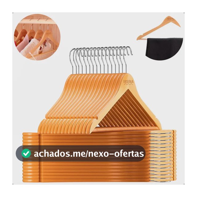 Kit 30 Cabides de Madeira Antiderrapantes IRSINA com Gancho Giratório